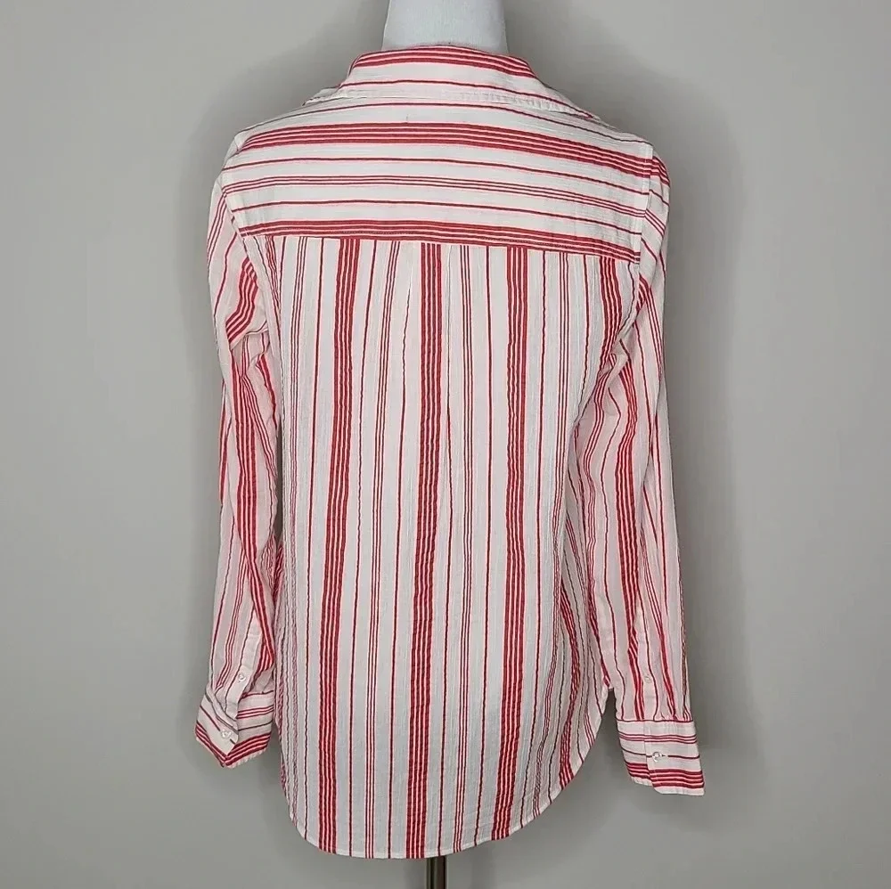 J. Crew Classic Red White Striped Popover Shirt 4